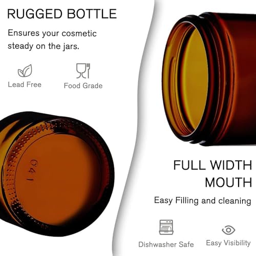 24 Pack 1 oz Round Amber Glass Cosmetic Jars with Lids And Inner Liners, Travel Glass Jars, Refillable Cosmetic Containers for Lotion, Lip Scrub, Makeup, Eyeshadow, Slime, Paint3
