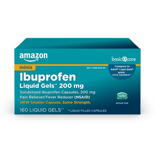 Amazon Basic Care Ibuprofen Mini Liquid Gels 200 mg Pain Reliever and Fever Reducer for Headache Backache Menstrual Pain Arthritis 160 Count
