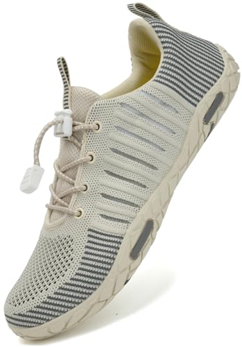 WateLves Barefoot Water Shoes Women Men Beach Swim Shoes Athletic Quick-Dry Aqua Socks Breathable Mesh Sneakers Walking Shoes (358/Beige/Black, 43)