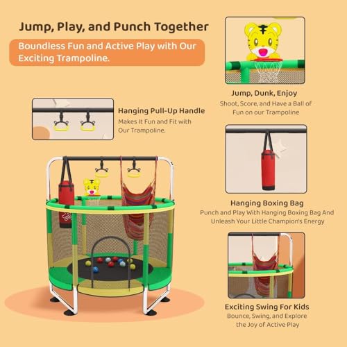 Image of StarAndDaisy 55 Inch Trampoline for Kids at Home with Safety Net /Indoor & Outdoor Trampoline / 120KG Loading Capacity with Stainless Steel Frame & Legs (Orange Yellow)