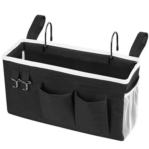 Loghot Bedside Caddy/Bedside Storage Bag Hanging Organizer for Bunk and Hospital Beds,Dorm Rooms Bed Rails,Can be Placed Glasses,Books,Mobile Phones,Keys (Black)