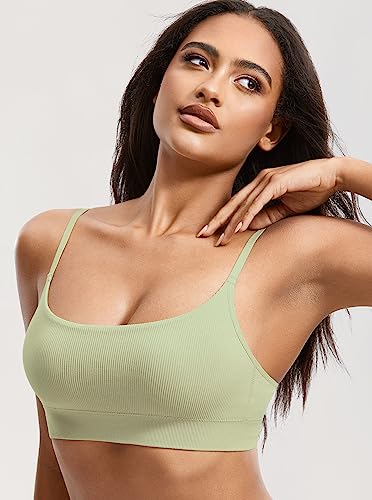 Image of DOBREVA Women's Bralettes No Underwire Bras Support Padded Wireless Ribbed Seamless Bra Removable Pads Push Up Inserts