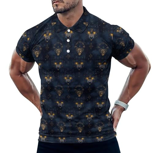 Polo de golf homme respirant imprimé lion doré séchage rapide
