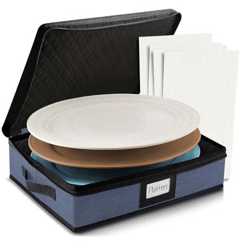 Image of Hearth & Harbor Platter Storage Cases, China Storage Containers, Blue