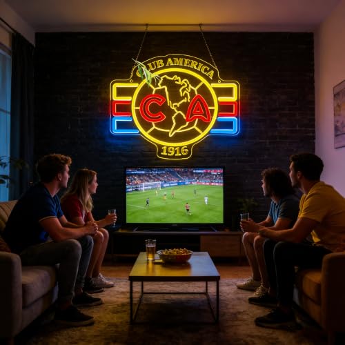 Image of Football Neon Sign for Wall Decor Soccer Team Logo LED Light for Man Cave | Dimmable football neon light, bedroom, bar, party, fans club wall decor, gifts for soccer team fans, size 13.7*11.4 in