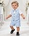 SANGTREE Baby Boy Suit Wedding Ring Bearer Outfits Vest Short Sleeve Bowtie Shirt Suspender Summer Gentleman Shorts Sets Linen Blue01 18-24 Months = Tag 90