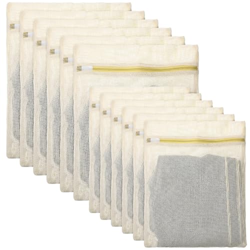 12 Pcs Organic Cotton Mesh Laundry Bags for Delicates | 6 Large & 6 Medium Size Durable Mesh Wash Bags with Sturdy Zipper and Breathable Mesh for Underwear, Clothes, Shoes, Socks