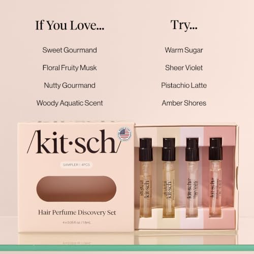 Image of Kitsch Hair Perfume For Women (Discovery Set) - Pistachio Latte, Warm Sugar, Sheer Violet & Amber Shores - Patented Odor-Eliminating Technology, Hair Spray and Body Mist - 4 x 1.5mL