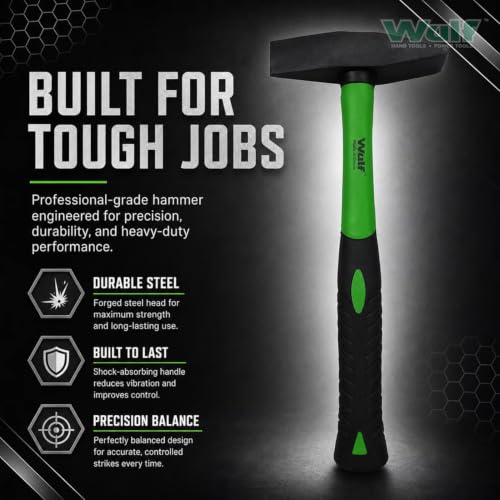 Image of WULF Heavy Duty Hammer with Shockproof Fiberglass Handle (500 gms) | Chipping Hammer for Welding, Construction & Carpentry | Anti-Vibration Grip | Durable Forged Steel Head | Professional Tool