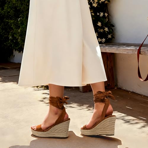 Image of DREAM PAIRS Women's Espadrille Wedge Sandals | Espadrilles wedges tie lace up sandals,Ankle strap platform dressy shoes,Comfortable open toe sandals