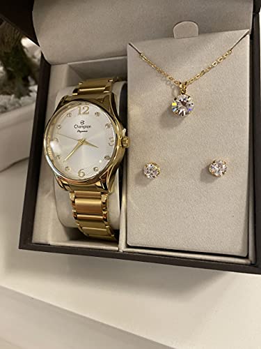 Relógio Feminino Dourado Champion Cn26215W + Kit Bijuteria