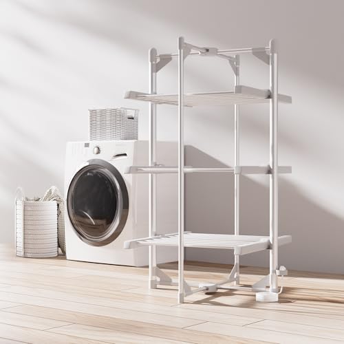 3-Tier Heated Clothes Airer with Cover, 24 Rails Clothes Drying Rack, 117cm Heated Airer, Indoor Foldable Heated Shelves Dry Laundry, 220W Efficient Drying Horse Rack 11M Drying Space - Image 3