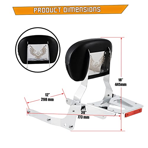 Kinglemc Sissy Bar Backrest Luggage Rack For Honda Shadow Aero Vt 750 Vt750 2004 To 2020 (Without Stud) #TOP4