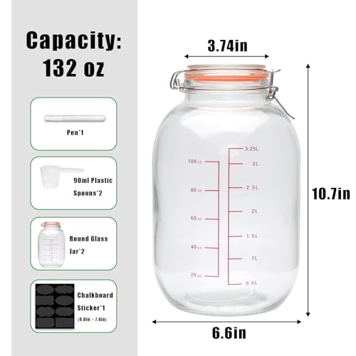 Encheng 1-Gallon Round Glass Storage Jars with Hinged Lids