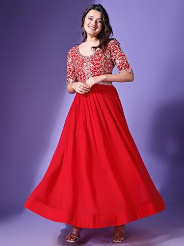 Image of Fashion Basket Georgette Embroidered Anarkali Dress for Women