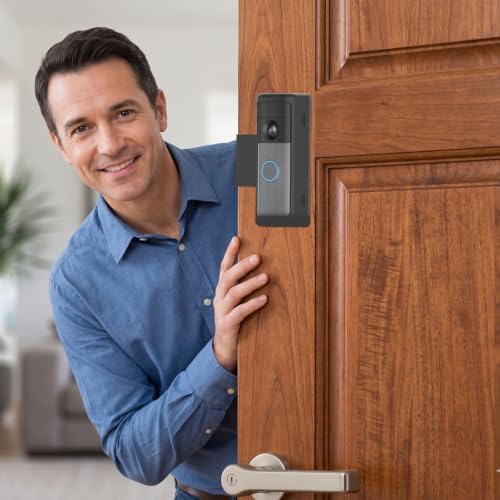 Image of Anti-Theft Doorbell Mount for Blink /Ring Battery Doorbell /Pro /Plus(2nd Gen) | No-Drill Doorbell Holder for Apartment Door, Renter Friendly Mounting Bracket, for Inward Swing Door, (2 Pack, Black)