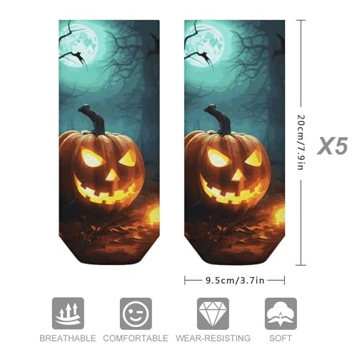 5 Pairs of Cotton Ankle Socks for Women Men Happy Halloween Pumpkins Low Cut Socks for Running Hiking No Show Athletic Sock2