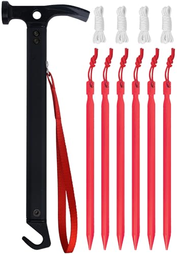 Eurmax USA Hiking Camping Tent Stakes and Hammer Set Lightweight Multi-Function Tent Hammer with Tent Stake Remover
