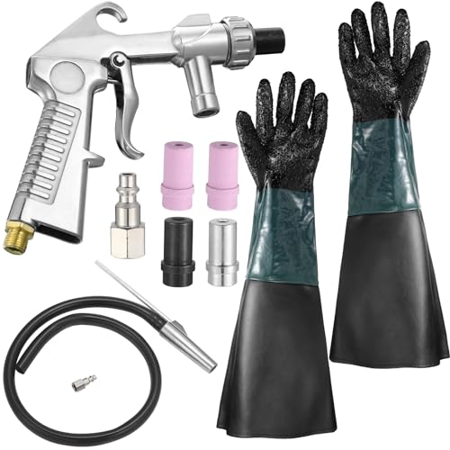 Halfchet 7 Pcs Sand Blaster Gun Kit 1 Pair Rubber Sandblaster Gloves Siphon Sandblaster Kit...