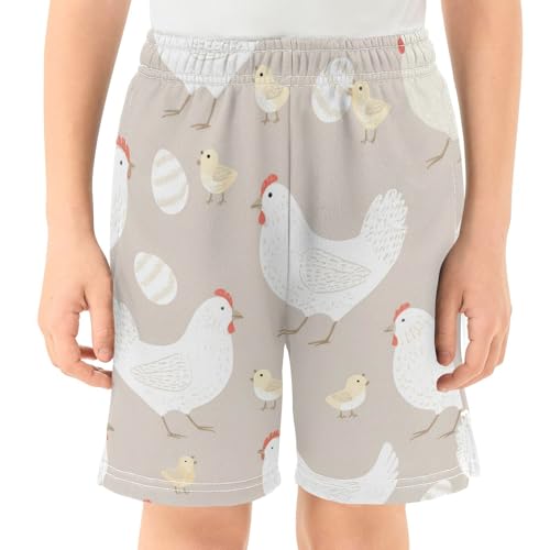 J JOYSAY Hen Chick Egg Beige Boys Athletic Shorts Kids Youth Casual Shotrs with Elastic Waistband Pockets2