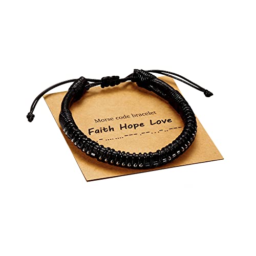Vrsilver Bracelets for Mens Gifts, Leather Bracelet for Men Faith Hope Love Morse Code Bracelets for Men Inspirational Gifts Motivational Gifts for Men Jewelry Christmas Birthday Gifts for Him
