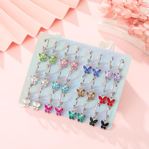 12 Pairs Hypoallergenic Butterfly Earrings Pack Crystal Dangle Hoop Earrings for Girls Teens Kids Cute Girls Earrings Set Sparky Birthstone Jewelry Gift2