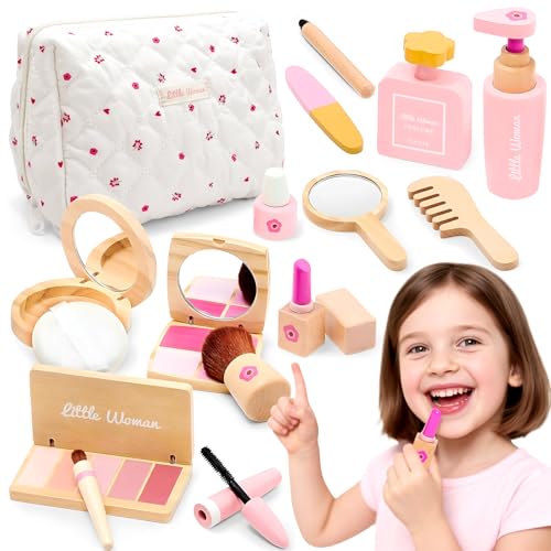 NlsqEU Set Maquillaje Niña, Set de Maquillaje para Niñas, Set Maquillaje de Madera Niña Juguetes para Niñas RegalosCumpleaños para Niña 3 4 5 6 7 8 Años