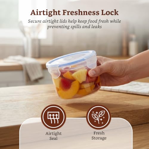 Image of Amazon Brand - Solimo Round Plastic Storage Jar & Container Set | Airtight Lid | BPA-Free Plastic | Microwave, Freezer & Dishwasher Safe | Kitchen Storage | 370ml, 650ml & 950ml | Set of 9