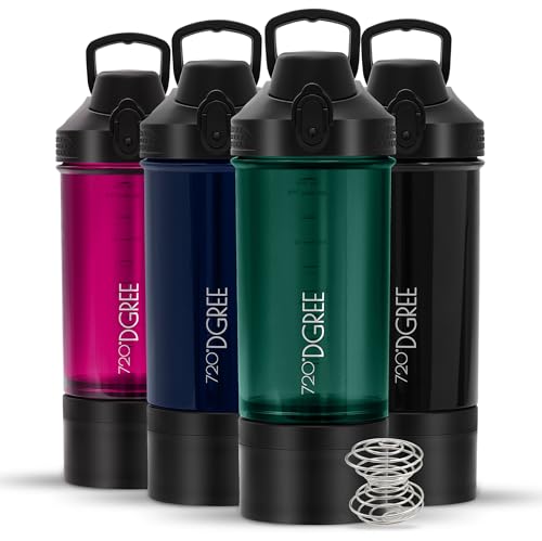 720°DGREE Protein Shaker mit Pulverfach 550ml “uberShaker“ – Auslaufsicher, BPA-Frei, Skala, Spiralmixer für cremige Shakes - Premium Eiweißshaker, Schüttelbecher ideal für Fitness, Gym