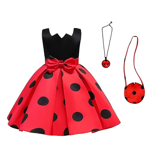 Dressy Daisy Little Girls Ladybug Fancy Dress Halloween Costume Birthday Party Outfit with Necklace and Bag Size 6 to 7