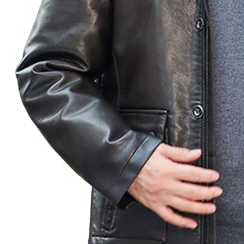 Chaqueta de cuero con cuello de piel para hombre miniatura 4