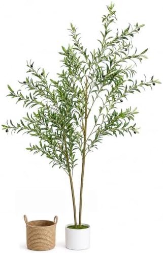 6FT Artificial Olive Tree Indoor, Lifelike Faux Tree with Cotton ...
