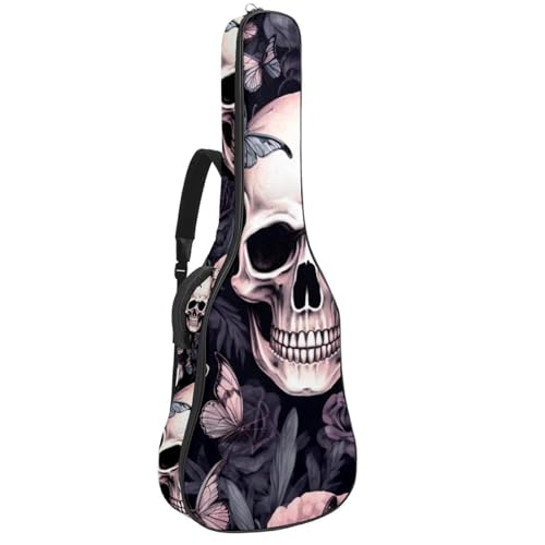 Housse guitare 109 cm tête de mort rose sac à dos étui souple oxford