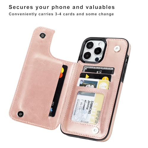 Image of uCOLOR Compatible with iPhone 13 Pro Max 6.7 inch Wallet Case with Card Holder Slot Folio Flip PU Leather Kickstand Double Magnetic Clasp and RFID Blocking Design Cover 13PM 6.7 Inch (Rose Gold)