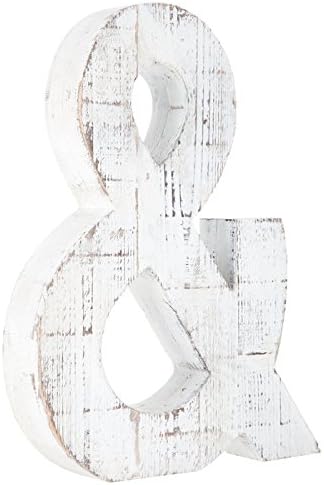 Distressed White Wood Ampersand Wall Décor / Free Standing Monogram "&"