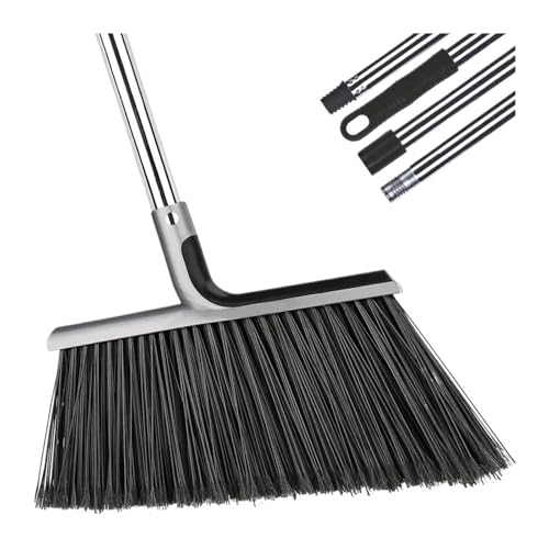 Heavy-Duty Broom Outdoor for Courtyard Garage Lobby Mall Market Floor Kitchen Room Office Pet Hair Rubbish Cleaning(Silver)