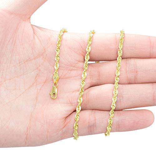 Nuragold 10K Yellow Gold 3Mm Diamond Cut Rope Chain Pendant Necklace, Mens Womens Jewelry 16" 18" 20" 22" 24" 26" 28" 30" #TOP3