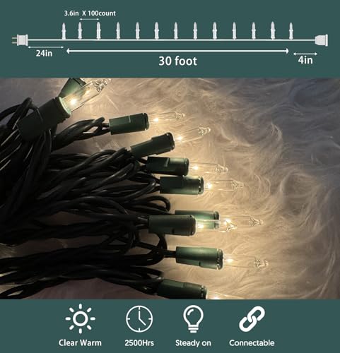 HISHINY-Christmas-Lights-100-Count-Clear-Christmas-Tree-String-Lights-with-Green-Wire-for-Outdoor-Indoor-Christmas-Decorations-Wedding-Decorations-Valentines-Day-DecorUL-Certified-32feet HISHINY Christmas Lights 100 Count Clear Christmas Tree String Lights with Green Wire for Outdoor Indoor Christmas Decorations Wedding Decorations Valentines Day DecorUL Certified 32feet