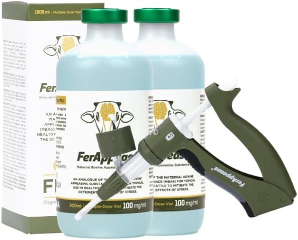 FerAppease® Bovine 300ml Stress Relief Bundle – Includes 2 Bottles (300ml Each) + Adjustable Dose Pour-On Applicator | Reduces Stress in Cattle | Easy Topical Application