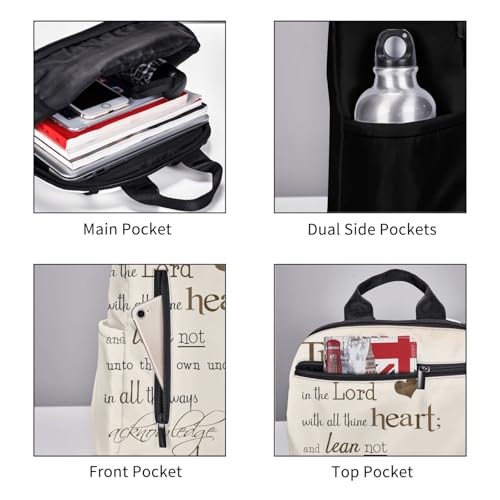 Trust In The Lord With All Thine Heart Inspirational Theme Bible Verse Scripture Lightweight Backpack For Women Men, Casual Polyester Daypack Bookbag Travel Hiking Bag, Durable Laptop Backpack4