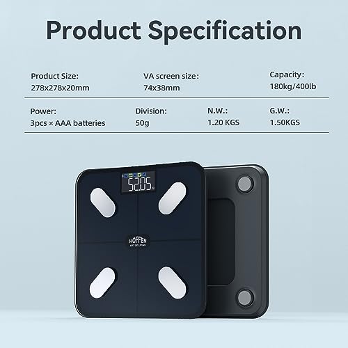 Image of Hoffen (Made in India) Smart Electronic Digital Weight Machine for Body Weight, Fitness Composition Monitor, Fat analyzer Weighing scale With Free Bluetooth APP, 2 Years Warranty HO 36 APP