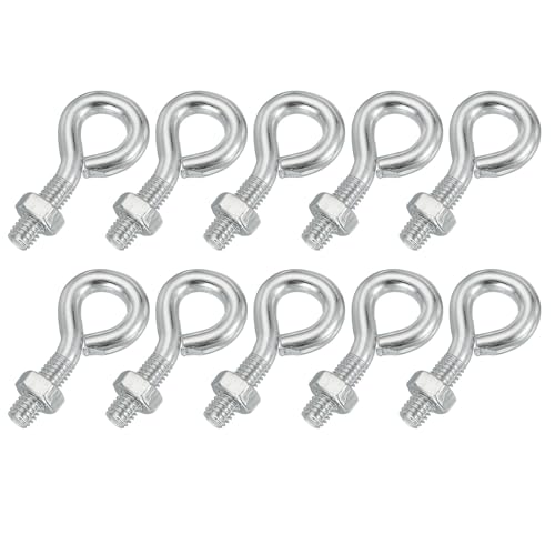 Image of PATIKIL M6x20mm Eye Bolts, 10 Pcs Carbon Steel Threaded Eyebolt Eye Hooks Screws with Nut for Hanging or Securing Cables Silver