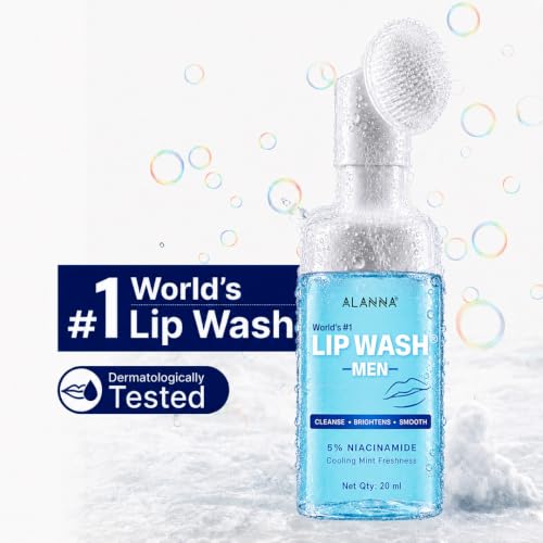 Image of ALANNA Lip Wash for Men | Advanced Foaming Lip Scrub & Exfoliator for Dry, Dark & Lip Pigmentation | Remove Chapped Lips & Sun Tan | 1% PHA & .5% Ferulic Acid - Brightening Lip Care for Smokers, 20ml
