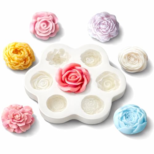 シリコンモールド バラ 立体 牡丹【７種類 】 薔薇 ばら ローズ 花 フラワー レジン アクセサリー パーツ イヤリング ピアス キーホルダー シリコン モールド キャンドル アロマストーン 石膏 手作り 樹脂 粘土 シリコン型 型 キット ハンドメイド (バラ立体 ７種類)の商品画像（Amazon）