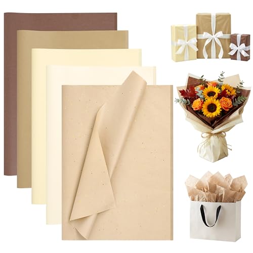 Bobobag 100 Sheets 20X14 Brown Tissue Paper for Gift Bags Bulk Gift Wrapping Tissue Paper 5 Colors for Weddings Birthdays Christmas Arts Crafts & Party Favor Decorations(Brown)