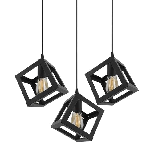 Image of Vintage Black Metallic Hanging Pendant Ceiling Lamp, for Bedroom, Living Room, Hotel, Cafe, Balcony Decor (Cube Set)