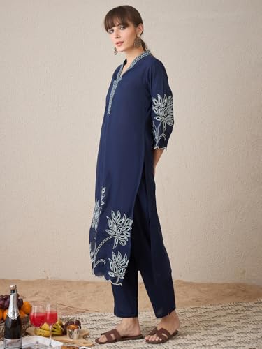 Image of INDO ERA Women's Cotton Ethnic Co-Ord Set | Kurta Pant Set | Stylish Cotton Suit Set for Women,9782 | Co Ord Set For Women Stylish |