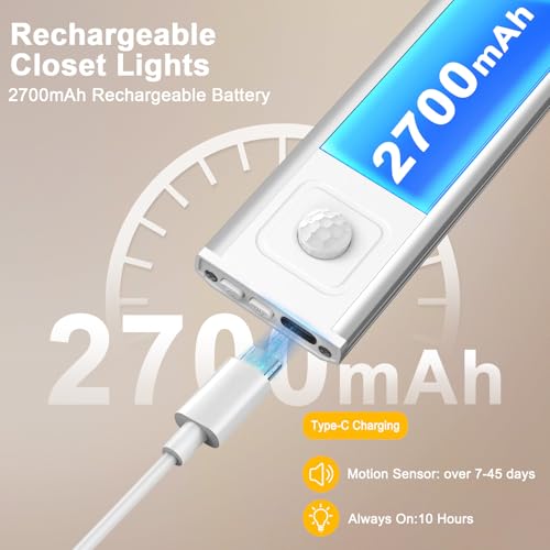 Onforu 13.8" Under Cabinet Lighting, 2700mAh USB-C Rechargeable, Motion Sensor Under Cabinet Lights with 3 Color & Dimmable, Magnetic Under Counter Lights for Kitchen, Closet, 6 Pack - image 6