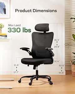 Marsail Ergonomic Office Chair: Office Desk Chair with High Back Mesh and Adjustable Lumbar Support Rolling Work Swivel Task Chairs with Wheel 3D Armrests and Headrest — photo 2 of 6