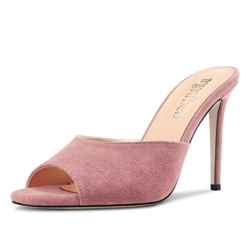 Image of TNYNFBEB Women Stiletto High Heel Peep Open Toe Sandals Slingback Slip-on Wedding Office Cute Basic Classic 3.9 Inches Heels